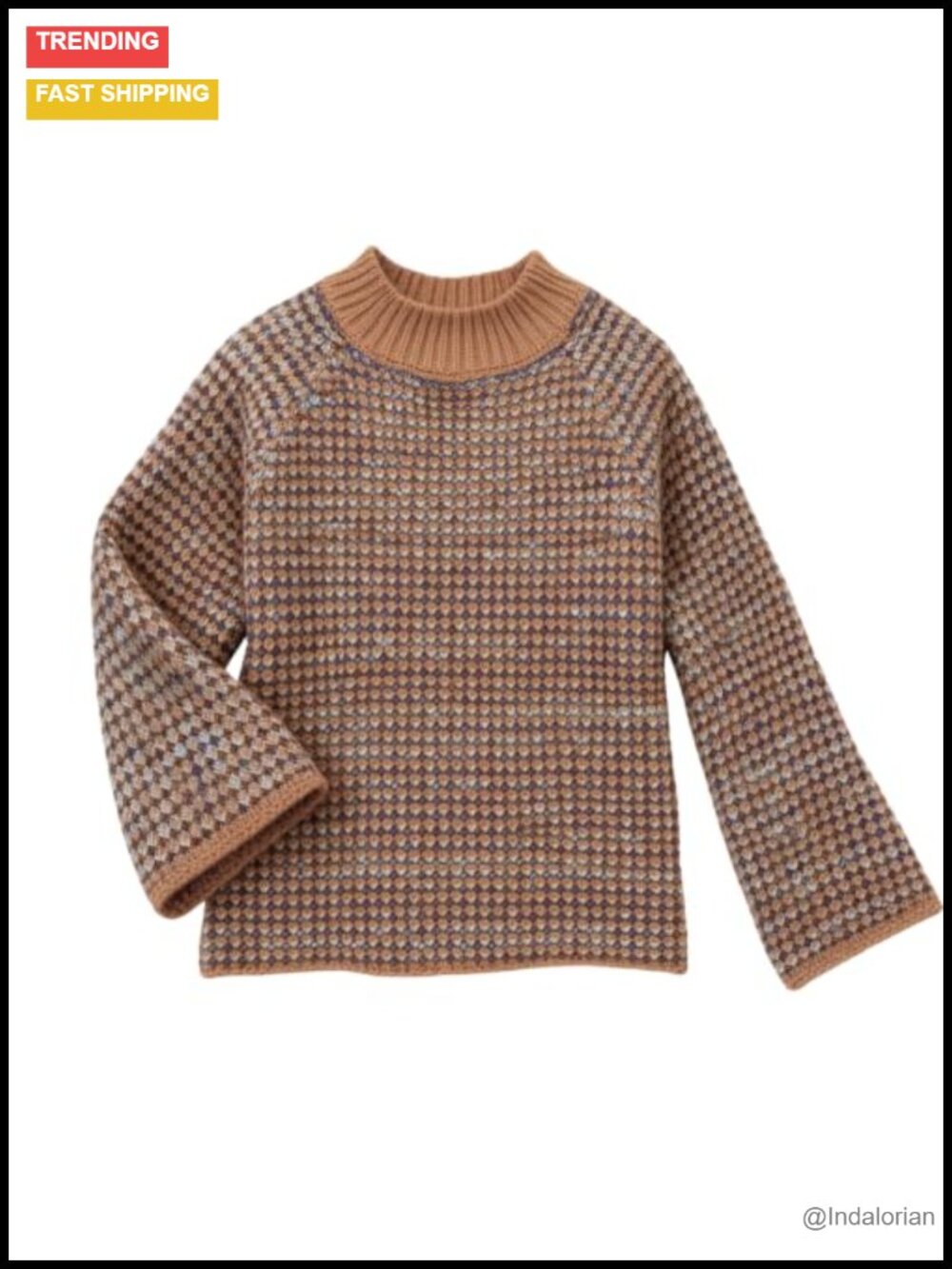 Women's Chunky Knit Mock Neck Sweater Retro Print Oversized Pullover